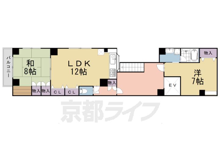 京都府京都市中京区三条通堀川西入橋西町の賃貸マンションの間取り