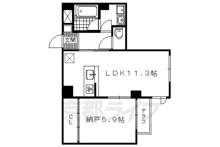 京都府京都市左京区松ケ崎芝本町の賃貸マンションの間取り