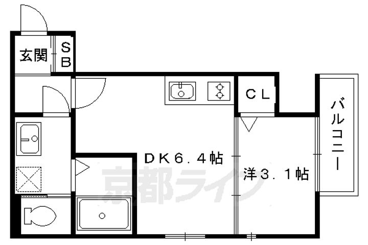 京都府京都市伏見区深草坊町の賃貸アパートの間取り
