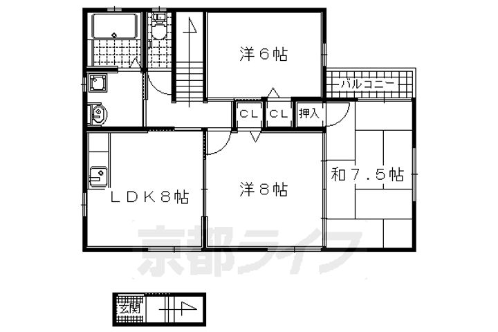 京都府宇治市莵道平町の賃貸アパートの間取り