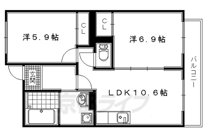 京都府宇治市宇治弐番の賃貸マンションの間取り