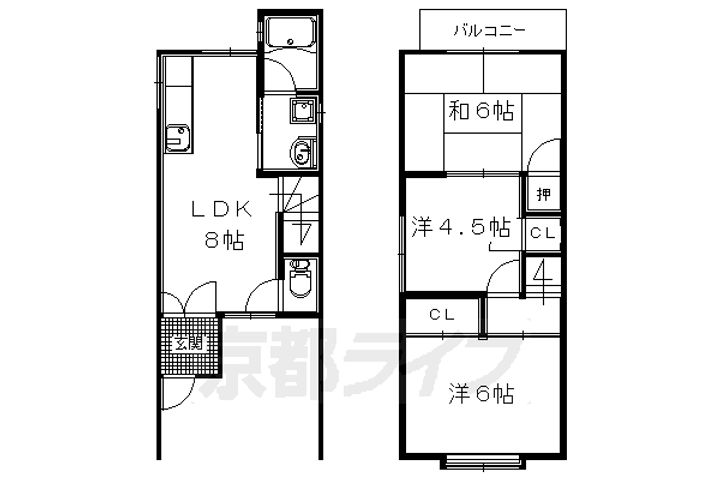 京都府城陽市枇杷庄鹿背田(一戸建)の賃貸物件-の間取り