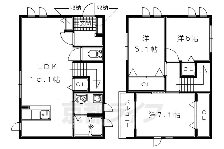 京都府宇治市六地蔵(一戸建)の賃貸物件の間取り