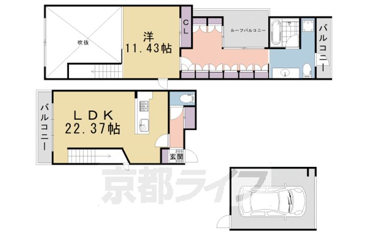 京都府京都市北区上賀茂薮田町の賃貸マンションの間取り
