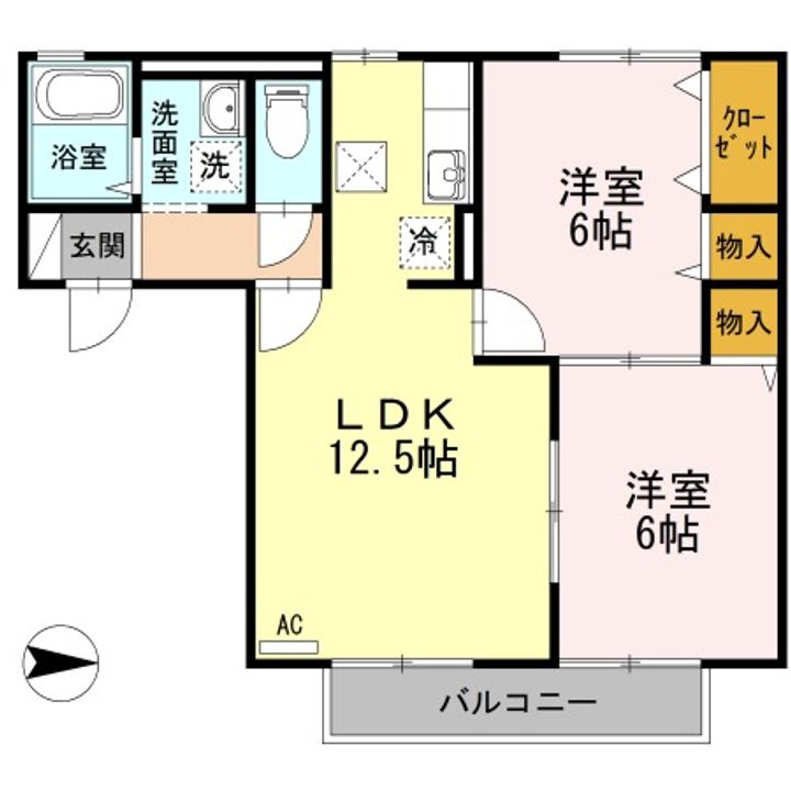 ルピナスコートA棟103の間取り