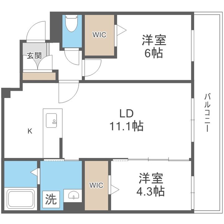 北海道札幌市豊平区西岡四条8丁目(マンション)の賃貸物件105の間取り