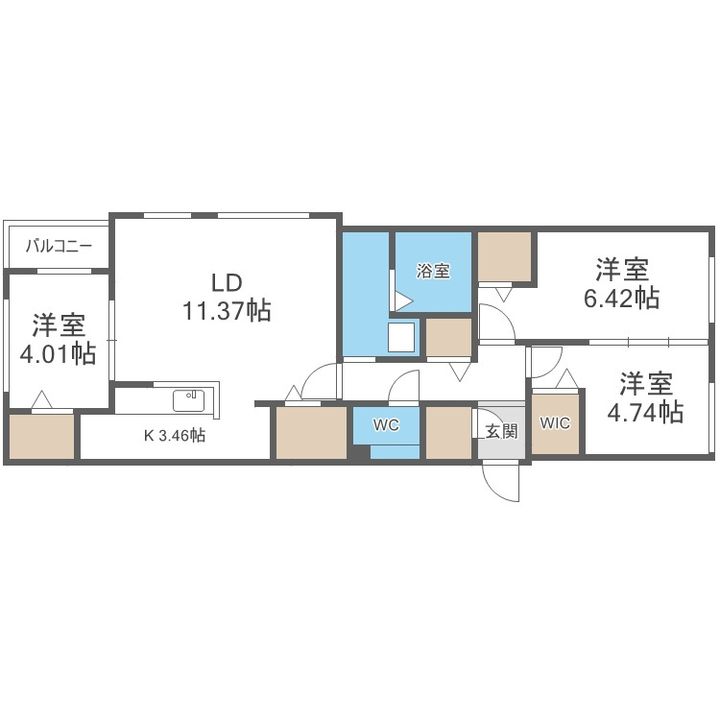 北海道札幌市手稲区手稲本町二条1丁目(マンション)の賃貸物件301の間取り