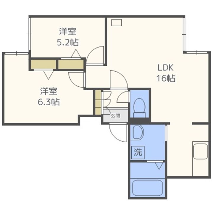 北海道札幌市白石区菊水四条2丁目(マンション)の賃貸物件102の間取り