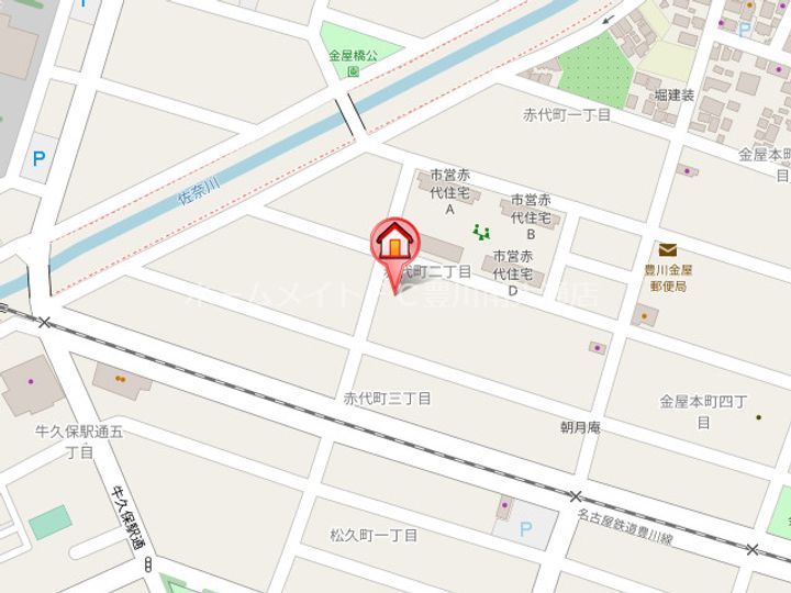 愛知県豊川市赤代町2丁目(アパート)の賃貸物件102の地図