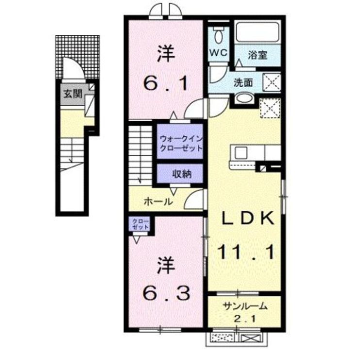 富山県富山市下冨居2丁目(アパート)の賃貸物件の間取り