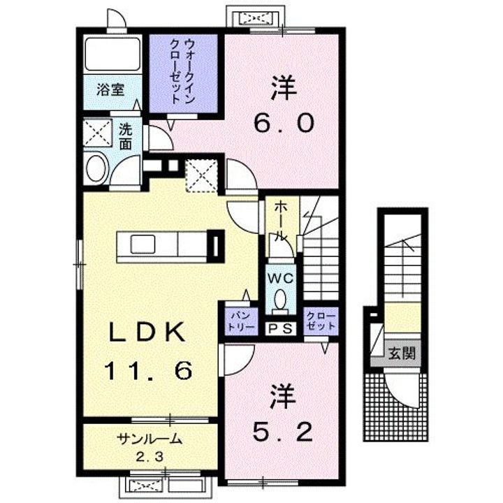 富山県富山市黒瀬北町1丁目(アパート)の賃貸物件の間取り