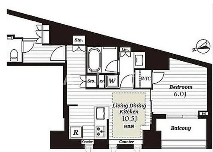 東京都中央区築地2丁目の賃貸マンションの間取り