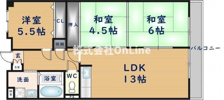 大阪府東大阪市花園東町3丁目(マンション)の賃貸物件108の間取り