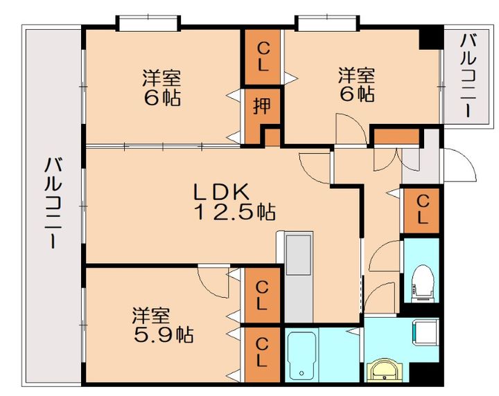 福岡県那珂川市片縄東1丁目(マンション)の賃貸物件301の間取り