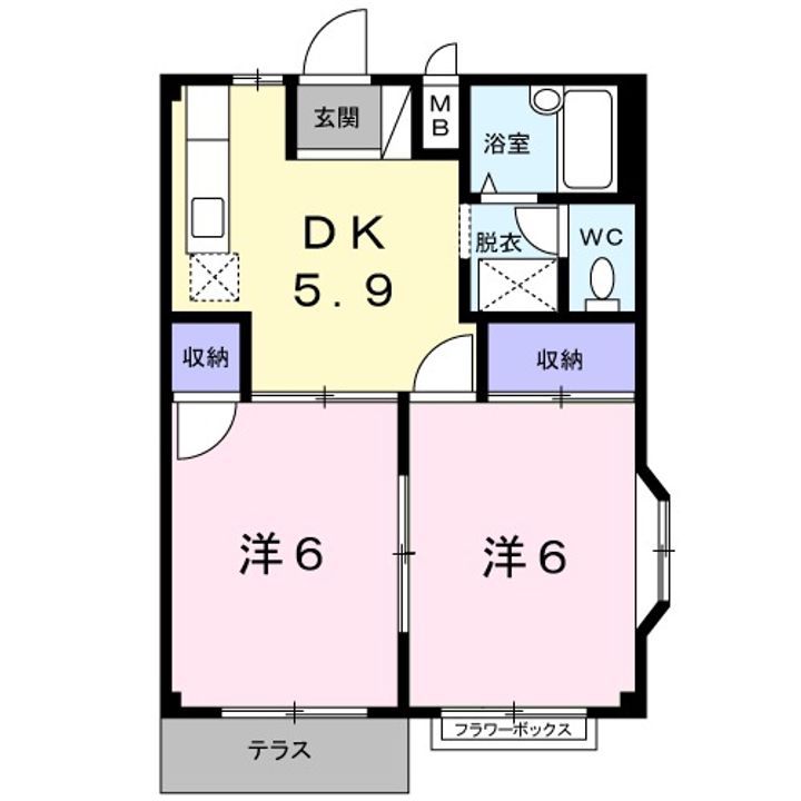 福岡県北九州市若松区青葉台南2丁目(アパート)の賃貸物件102の間取り