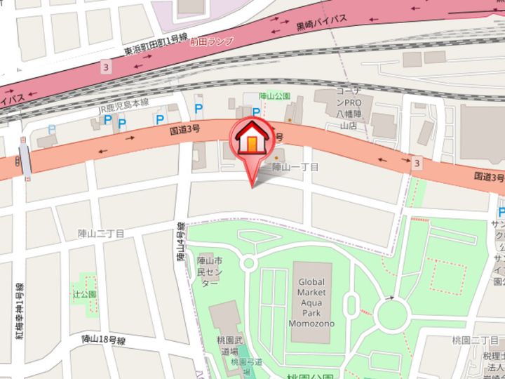 福岡県北九州市八幡西区陣山1丁目(アパート)の賃貸物件B106の地図