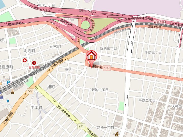 福岡県北九州市戸畑区新池2丁目(マンション)の賃貸物件402の地図