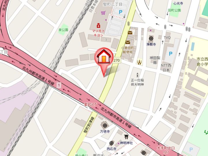 福岡県北九州市小倉北区竪町2丁目(マンション)の賃貸物件807の地図