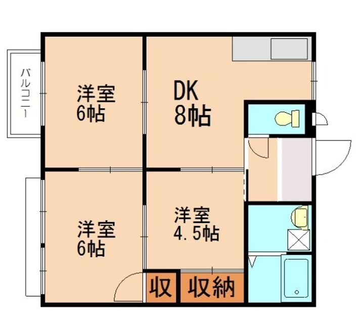福岡県糟屋郡粕屋町大字上大隈(アパート)の賃貸物件202の間取り