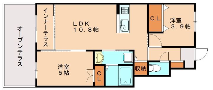 福岡県糟屋郡粕屋町仲原2丁目(アパート)の賃貸物件102の間取り