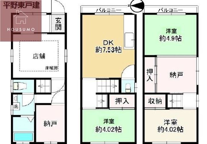 大阪府大阪市平野区平野東1丁目(一戸建)の賃貸物件の間取り