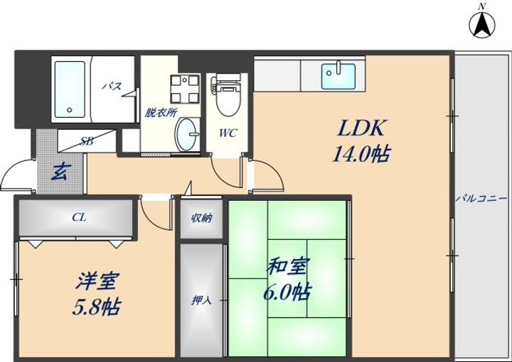 大阪府八尾市光南町2丁目(マンション)の賃貸物件の間取り