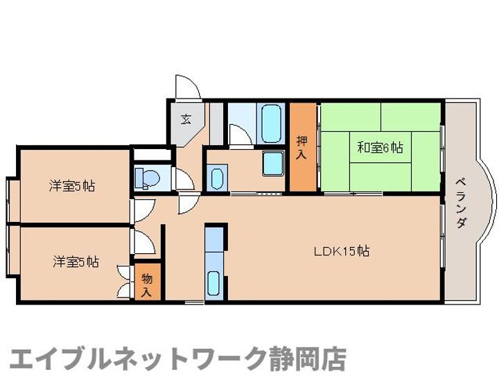 静岡県静岡市葵区上足洗1丁目(マンション)の賃貸物件の間取り