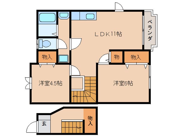 奈良県天理市西長柄町(アパート)の賃貸物件の間取り