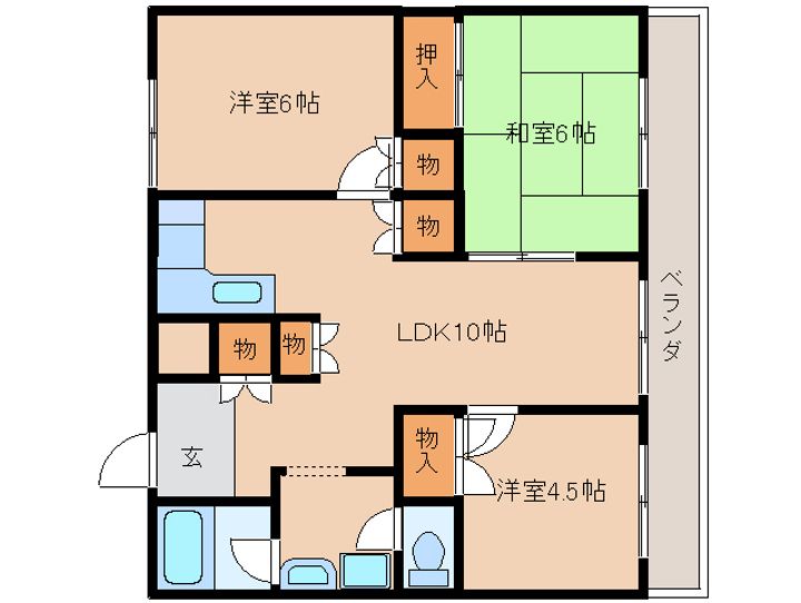奈良県天理市田井庄町(マンション)の賃貸物件の間取り