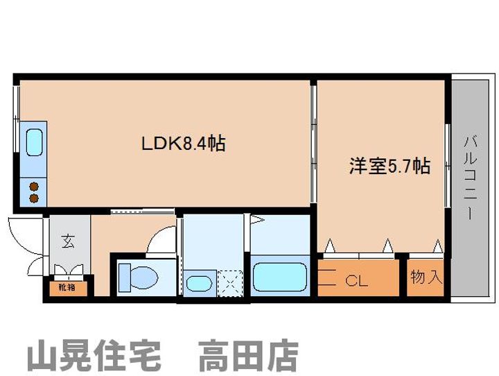 奈良県北葛城郡広陵町みささぎ台(アパート)の賃貸物件105の間取り