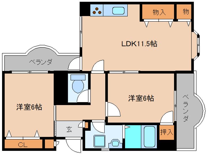 奈良県葛城市北花内(マンション)の賃貸物件205の間取り