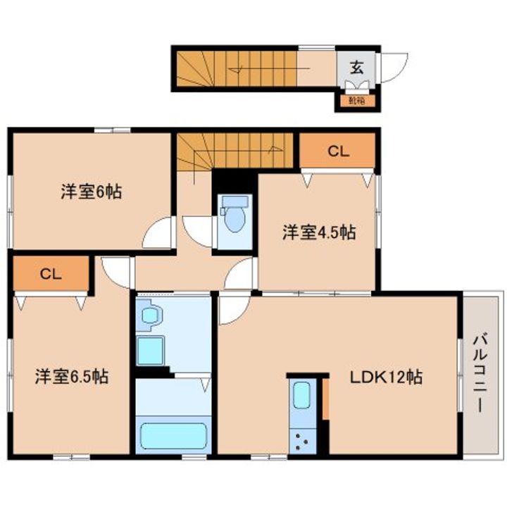 奈良県生駒郡斑鳩町龍田南6丁目(アパート)の賃貸物件の間取り