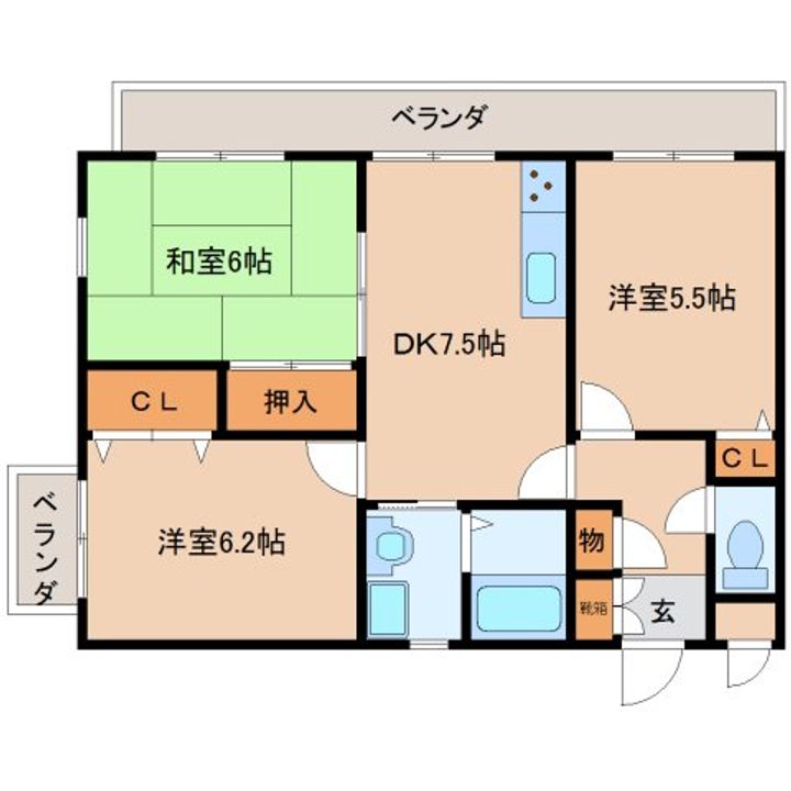 京都府相楽郡精華町光台6丁目(マンション)の賃貸物件の間取り