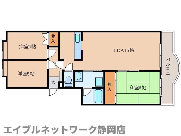 静岡県静岡市葵区上足洗1丁目(マンション)の賃貸物件の間取り