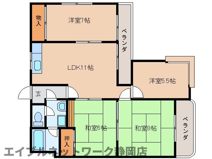 静岡県静岡市葵区辰起町(マンション)の賃貸物件の間取り