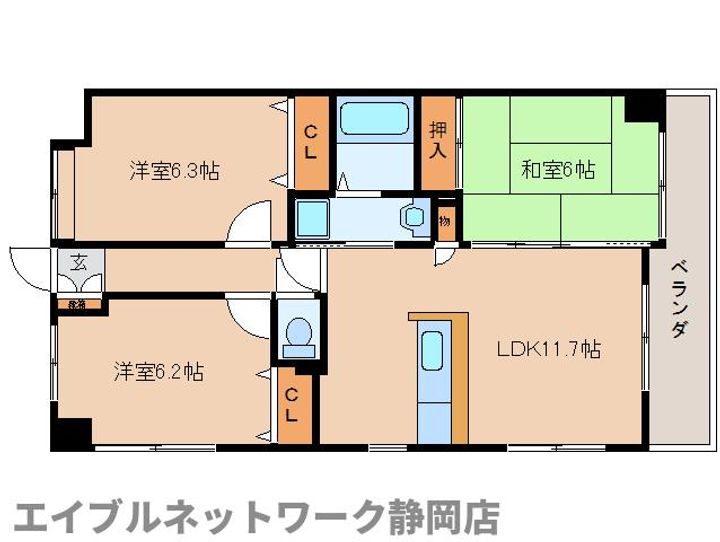 静岡県静岡市葵区柳町(マンション)の賃貸物件の間取り