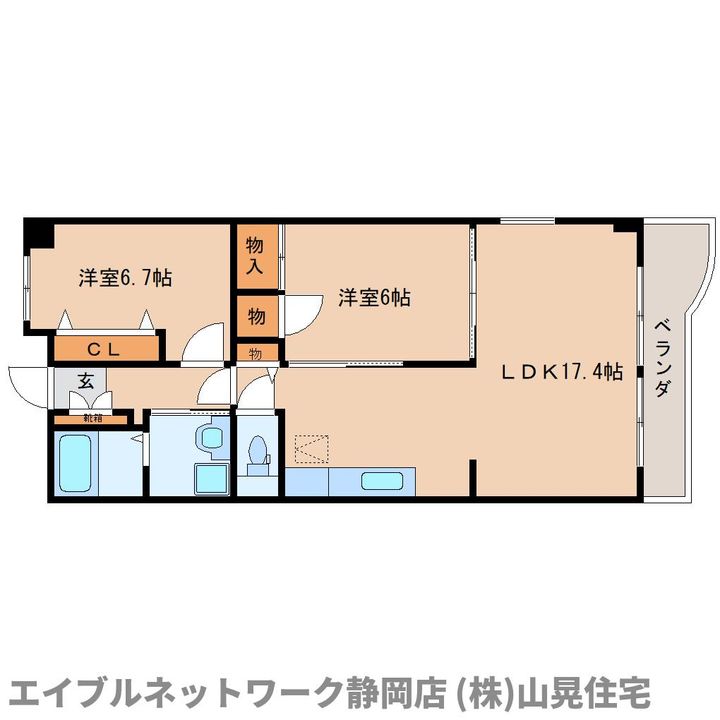 静岡県静岡市葵区与一1丁目(マンション)の賃貸物件の間取り