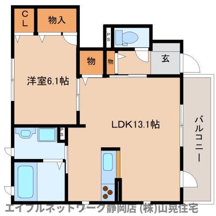 静岡県静岡市葵区与一1丁目(アパート)の賃貸物件の間取り