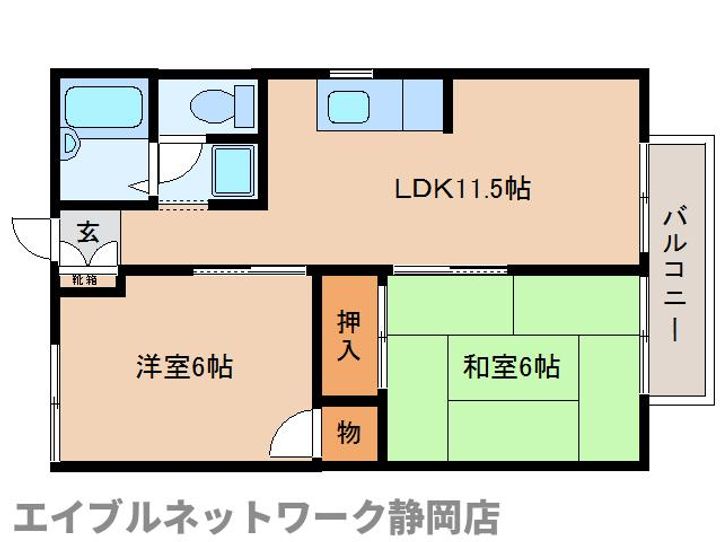 静岡県静岡市駿河区鎌田(アパート)の賃貸物件102の間取り