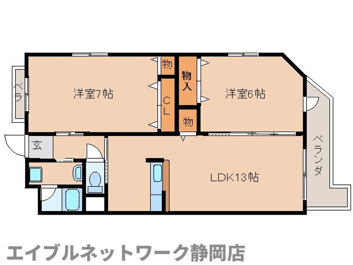 静岡県静岡市駿河区丸子新田(マンション)の賃貸物件の間取り