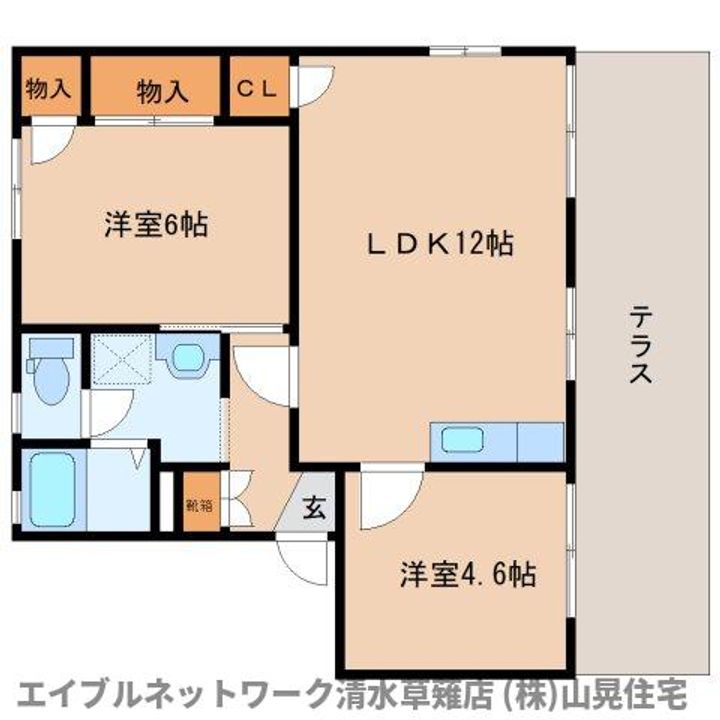 静岡県静岡市葵区瀬名6丁目(アパート)の賃貸物件101の間取り