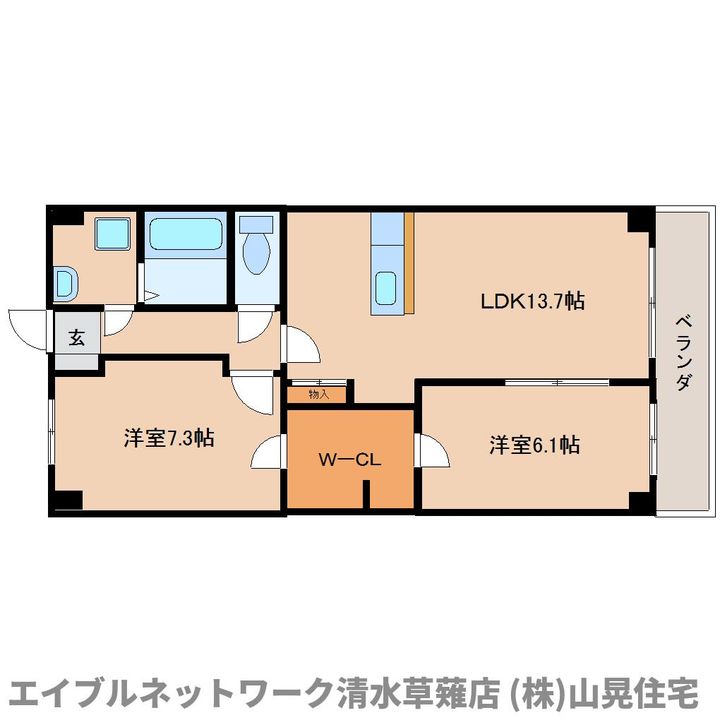 静岡県静岡市葵区瀬名川1丁目(マンション)の賃貸物件203の間取り