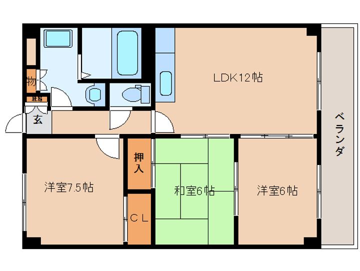 奈良県香芝市関屋(マンション)の賃貸物件402の間取り