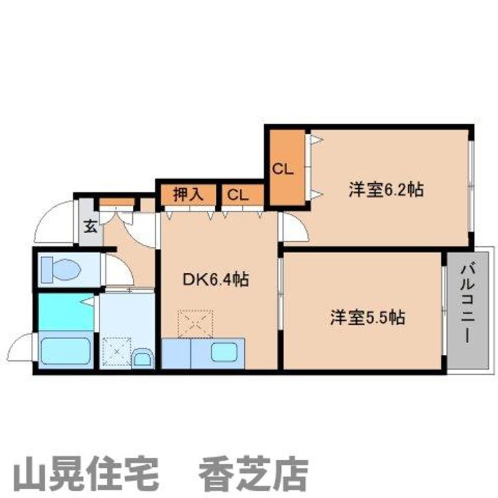 奈良県香芝市旭ケ丘2丁目(アパート)の賃貸物件102の間取り