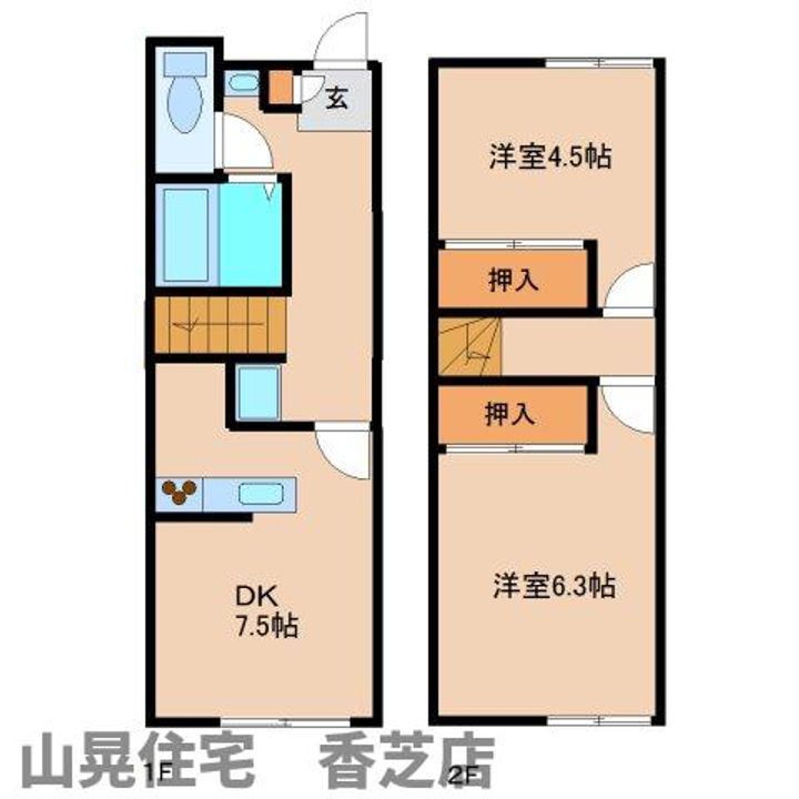 奈良県香芝市上中(テラスハウス)の賃貸物件107の間取り