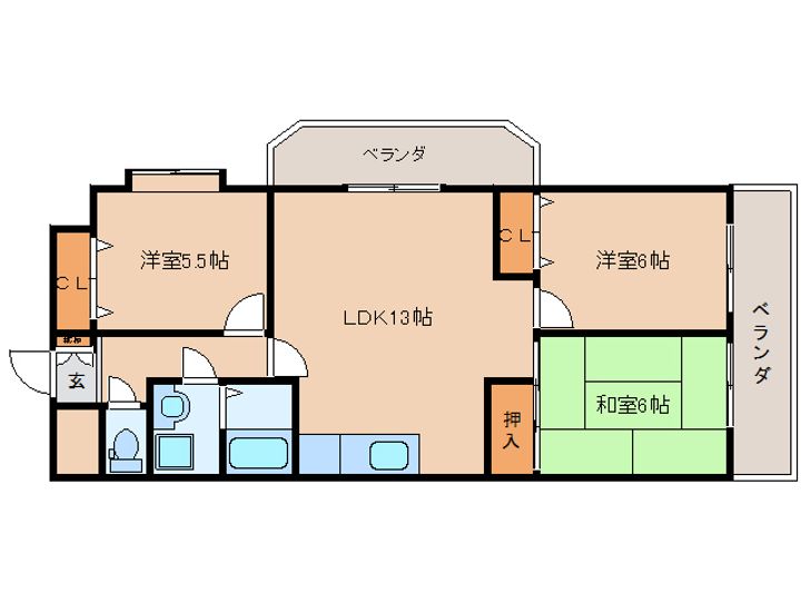 奈良県香芝市畑3丁目(マンション)の賃貸物件406の間取り