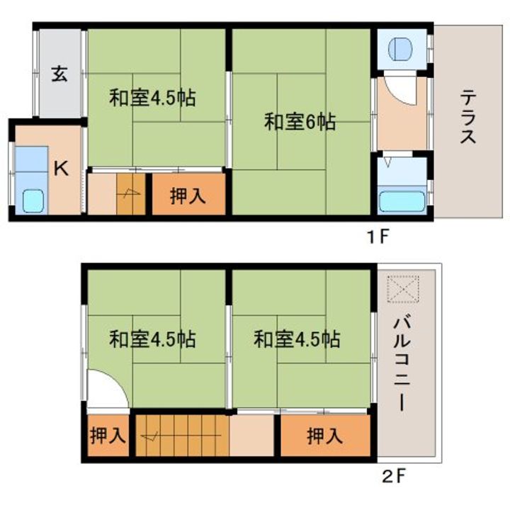 奈良県香芝市狐井(テラスハウス)の賃貸物件E5の間取り
