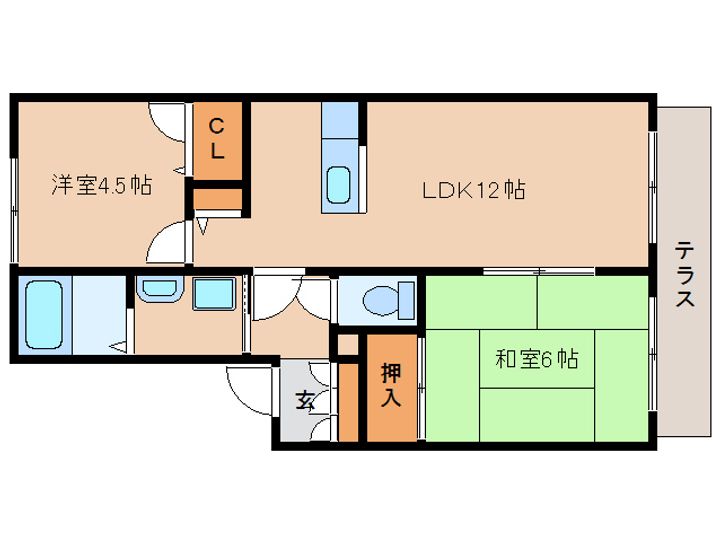 奈良県天理市二階堂上ノ庄町(アパート)の賃貸物件の間取り
