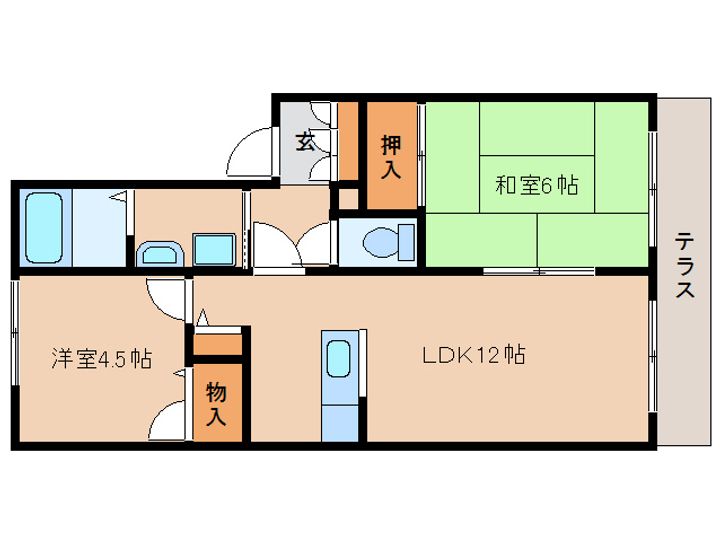 奈良県天理市二階堂上ノ庄町(アパート)の賃貸物件の間取り