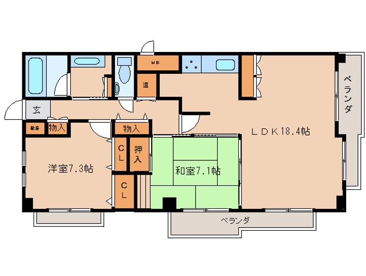 奈良県生駒市北新町(マンション)の賃貸物件の間取り